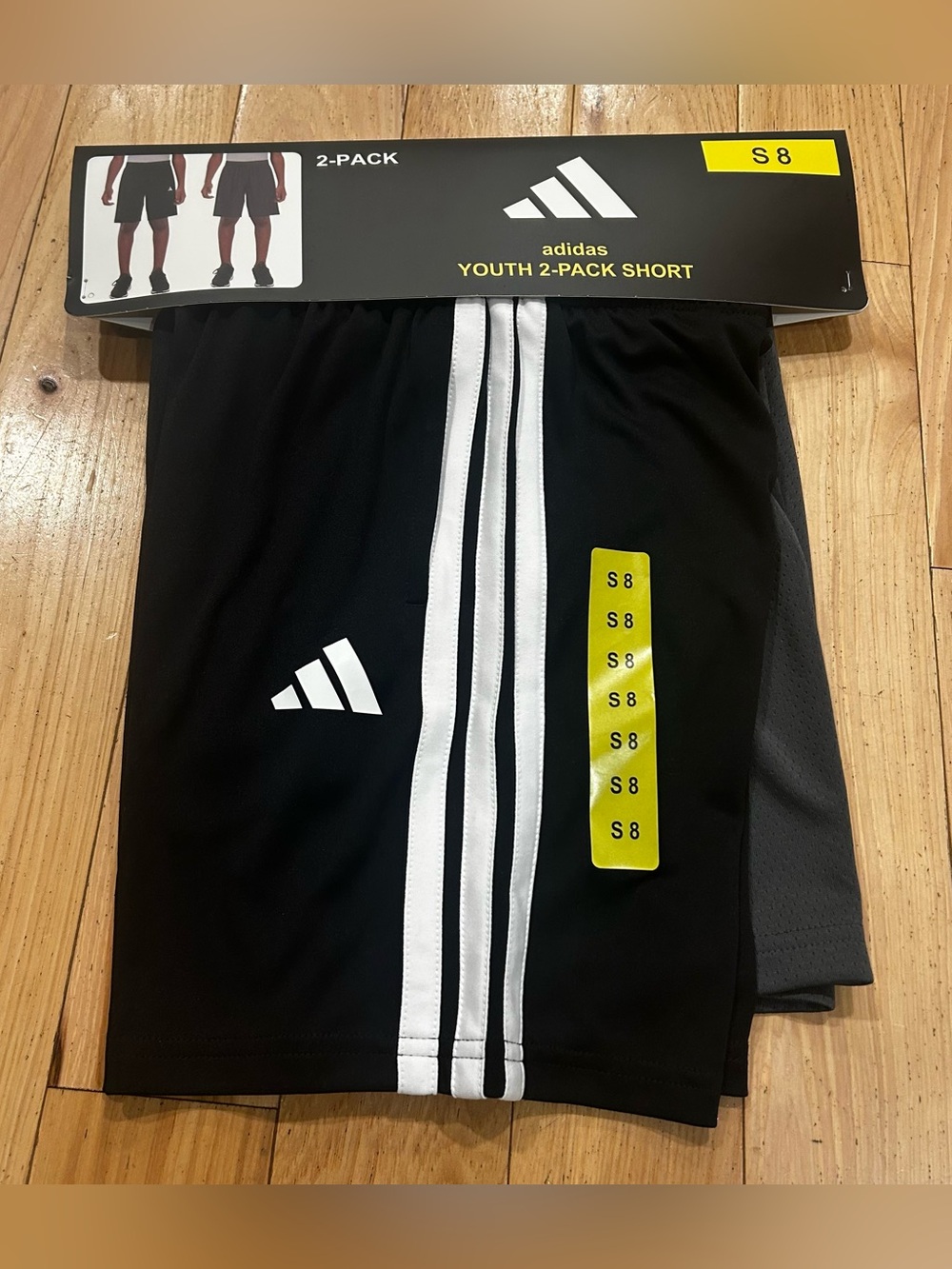 NWT Adidas Youth 2 Pack Set of Casual Athletic Shorts - Dark Grey & Black Small